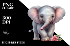 Digital Watercolor with Baby Elephant PNG Product Image 2