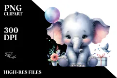 Digital Watercolor Baby Elephant PNG Product Image 2