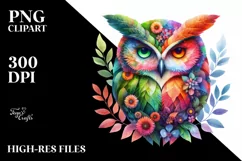 Abstract Vibrant Owl Flowers Frame PNG Product Image 3