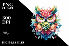 Abstract Vibrant Owl Flowers Frame PNG Product Image 1