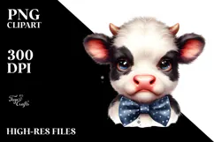 Disgusted Baby Cow with Bow and Tie PNG Product Image 2