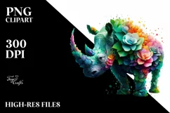 Abstract Vibrant Rhino Flowers Frame PNG Product Image 3