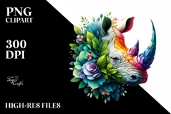 Abstract Vibrant Rhino Flowers Frame PNG Product Image 1