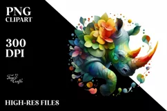 Abstract Vibrant Rhino Flowers Frame PNG Product Image 3