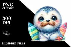 Colorful Smiling Baby Bearded Seal Clipart Product Image 1