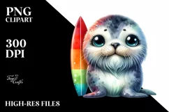 Colorful Baby Bearded Seal with Surf Board | Clipart Product Image 3
