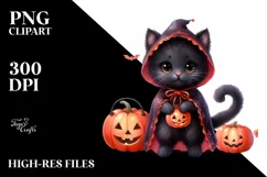 Simple Baby Black Cat Halloween Drawing | Clipart Product Image 1