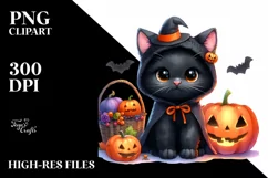 Simple Baby Black Cat Halloween Drawing | Clipart Product Image 1