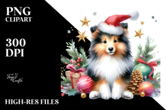Watercolor Collie with Christmas Decorations, Transparent Product Image 2