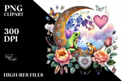 Boho Baby Frogs on Moon with Heart, PNG Product Image 2