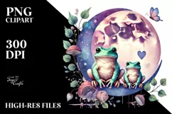 Boho Baby Frogs on Moon with Heart, PNG Product Image 2