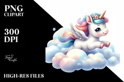 Baby Unicorn Running on Cloud | Sublimation | Clipart Product Image 1