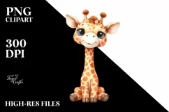 Funny Whimsical Watercolor Giraffe | Clipart Product Image 1
