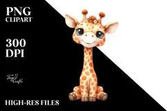 Funny Whimsical Watercolor Giraffe | Clipart Product Image 2
