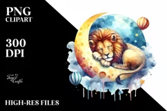 Watercolor Lion Moon Colorful Sleeping Sublimation Clipart Product Image 3