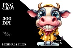 Whimsical Watercolor Cow in Raincoat | Clipart Product Image 1