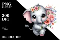Baby Elephant Big Eyes Watercolor | Clipart Product Image 1