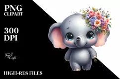 Baby Elephant Big Eyes Watercolor | Clipart Product Image 1