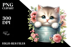 Cute Baby Cat with Flowers PNG Product Image 2