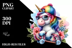 Colorful Skateboarder Unicorn PNG Product Image 1