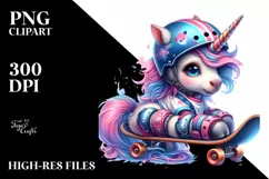 Colorful Skateboarder Unicorn PNG Product Image 1