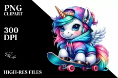 Colorful Skateboarder Unicorn PNG Product Image 1