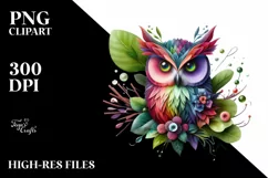 Abstract Vibrant Owl Flowers Frame PNG Product Image 1