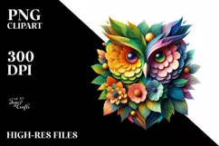 Abstract Vibrant Owl Flowers Frame PNG Product Image 3