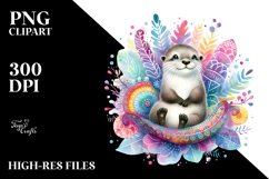 Watercolor Otter Moon Flowers Product Image 2