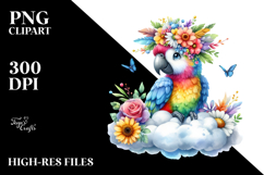 Macaw Sitting with Flower Crown PNG Product Image 2