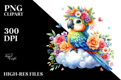 Macaw Sitting with Flower Crown PNG Product Image 2