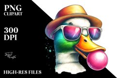 Duck Portrait with Sunglasses Hat, Watercolor Style, Clipart Product Image 3