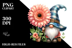 Cute Gnome with Orchid Floral Frame, PNG Product Image 2