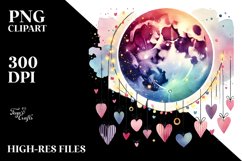 Simple Adorned Moon with Hearts, PNG Product Image 2