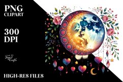 Simple Adorned Moon with Hearts, PNG Product Image 2