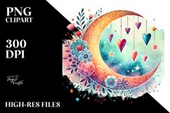 Simple Adorned Moon with Hearts, PNG Product Image 2