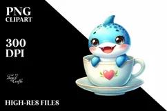 Colorful Baby Shark in Tea Cup | Clipart Product Image 1