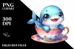 Colorful Baby Shark in Tea Cup | Clipart Product Image 1