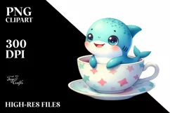 Colorful Baby Shark in Tea Cup | Clipart Product Image 1