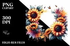 Vibrant Sunflower Floral Frame PNG Product Image 1