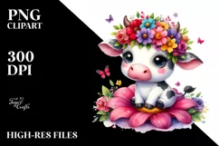 Vibrant Flower Crown Cartoon Cow | Clipart Product Image 1