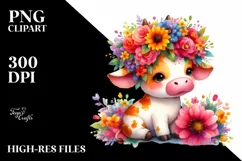Vibrant Flower Crown Cartoon Cow | Clipart Product Image 1