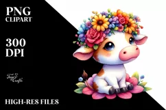 Vibrant Flower Crown Cartoon Cow | Clipart Product Image 1