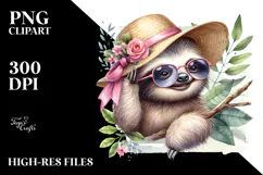 Cool Baby Sloth with Hat and Sunglasses PNG Product Image 2