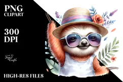 Cool Baby Sloth with Hat and Sunglasses PNG Product Image 2
