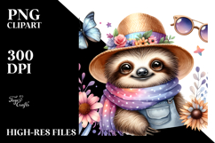 Cool Baby Sloth with Hat and Sunglasses PNG Product Image 2