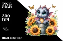 Baby Dragon with Sunflower PNG Product Image 1