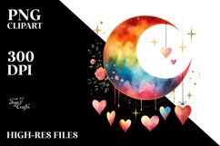 Simple Adorned Moon with Hearts, PNG Product Image 2