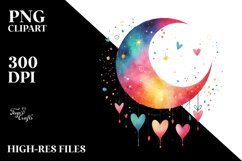 Simple Adorned Moon with Hearts, PNG Product Image 2