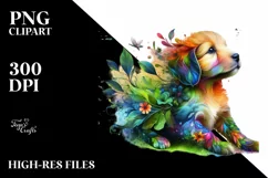 Abstract Vibrant Puppy Flowers Splashes PNG Product Image 3